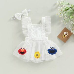 Elmo Dress Sesame Street First Birthday Romper Dress Cookie Clothes Outfit Bow